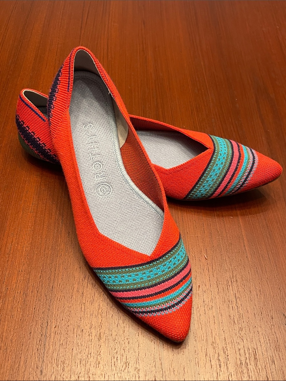 Rothy’s Merino Point Flats in Blaze Ribbon Stripe Colorway- Retired- size 9.5